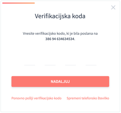 Vnos verifikacijske kode